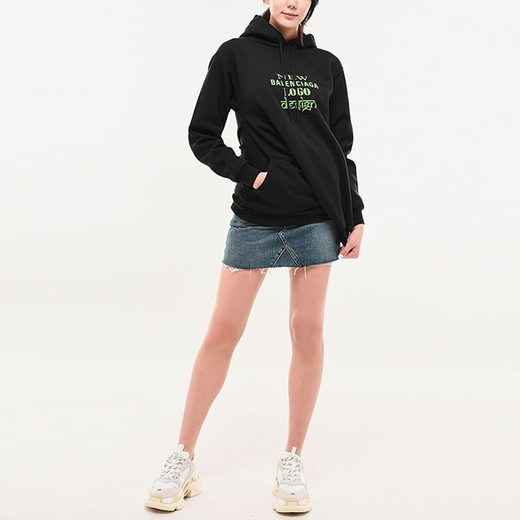 Lookbook (Women) Balenciaga SS22 Letter Print Black Hoodie Long Sleeve for Women. 518236TYK471000