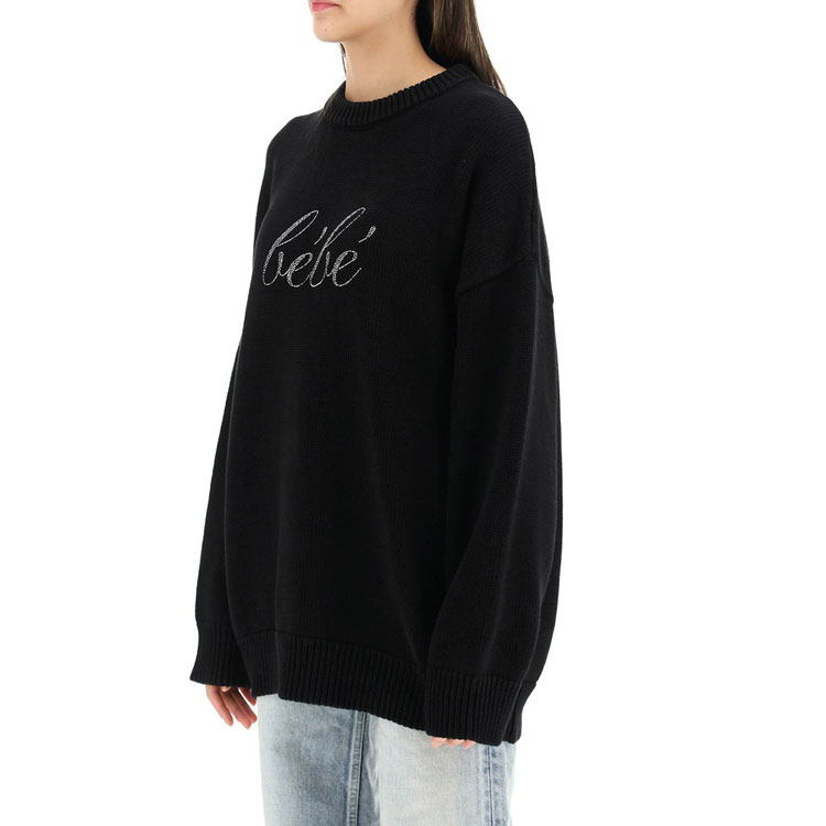 Purchase (Women) Balenciaga SS22 Letter Print Crewneck Pullover Sweater Women Black 682001T32250100