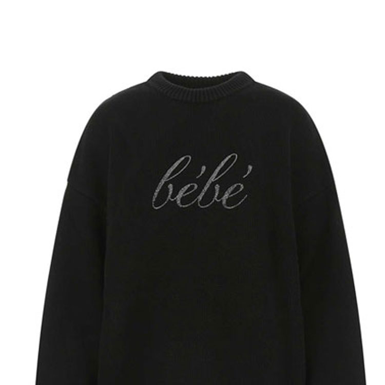 Details for (Women) Balenciaga SS22 Letter Print Crewneck Pullover Sweater Women Black 682001T32250100