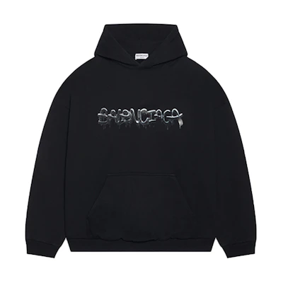 (Women) Balenciaga SS22 Letter Print Oversized Black Hoodie. 675003TLVF21069