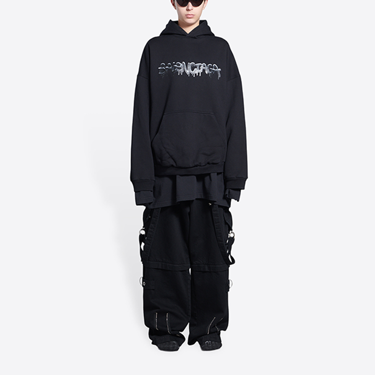 (Women) Balenciaga SS22 Letter Print Oversized Black Hoodie. 675003TLVF21069 圖 4