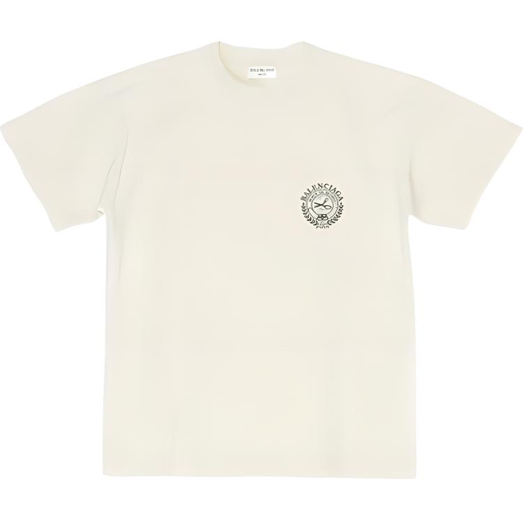 (Women) Balenciaga SS22 Logo Graphic Print T-Shirt Beige . 612965TMVA29069