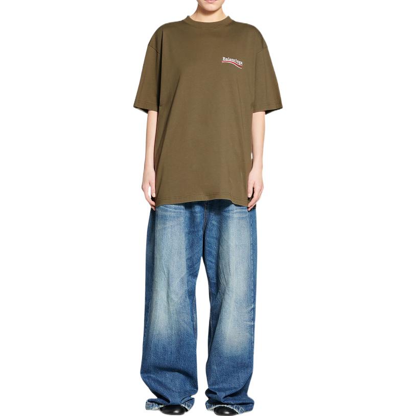 (Women) Balenciaga SS22 Logo Print Green Oversized Crewneck T-Shirt  Casual Fit 641655TKVJ12463 圖 4