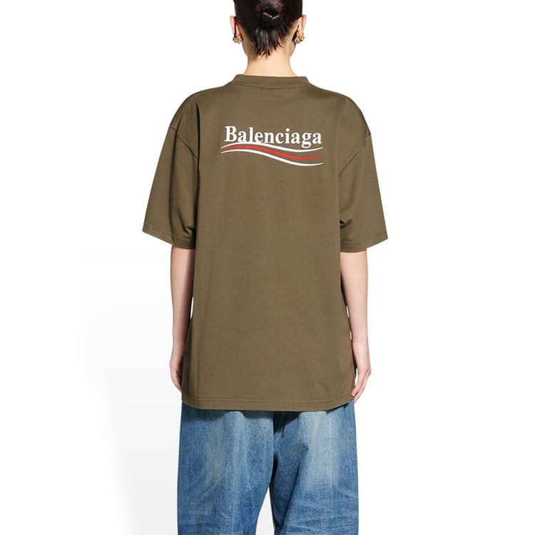 (Women) Balenciaga SS22 Logo Print Green Oversized Crewneck T-Shirt  Casual Fit 641655TKVJ12463 圖 5