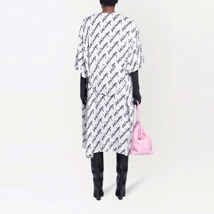 Shop (W) 발렌시아가 SS22 로고 프린트 반팔 드레스 여성용 화이트 675386TLLJ59040