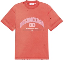 (Women) Balenciaga SS22 Maison Vintage Distressed Logo T-Shirt Orange Short Sleeve 612965TLVJ16441 (Women) Balenciaga SS22 Maison Vintage Distressed Logo T-Shirt Orange Short Sleeve 612965TLVJ16441