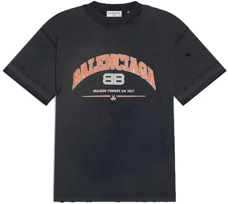 (W) Camiseta negra Balenciaga SS22 Maison Vintage Oversized Logo para mujer. 612965TLVJ11074 Order (W) Camiseta negra Balenciaga SS22 Maison Vintage Oversized Logo para mujer. 612965TLVJ11074