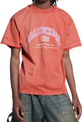 (W) 巴黎世家 SS22 復古做舊標誌橙色短袖T恤 612965TLVJ16441 Shop (W) 巴黎世家 SS22 復古做舊標誌橙色短袖T恤 612965TLVJ16441