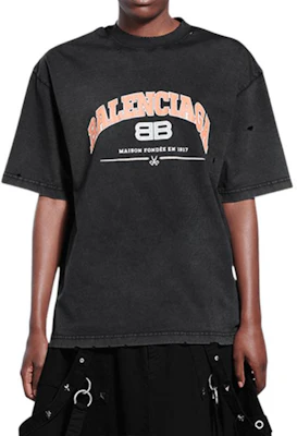 (W) Camiseta negra Balenciaga SS22 Maison Vintage Oversized Logo para mujer. 612965TLVJ11074 Purchase (W) Camiseta negra Balenciaga SS22 Maison Vintage Oversized Logo para mujer. 612965TLVJ11074