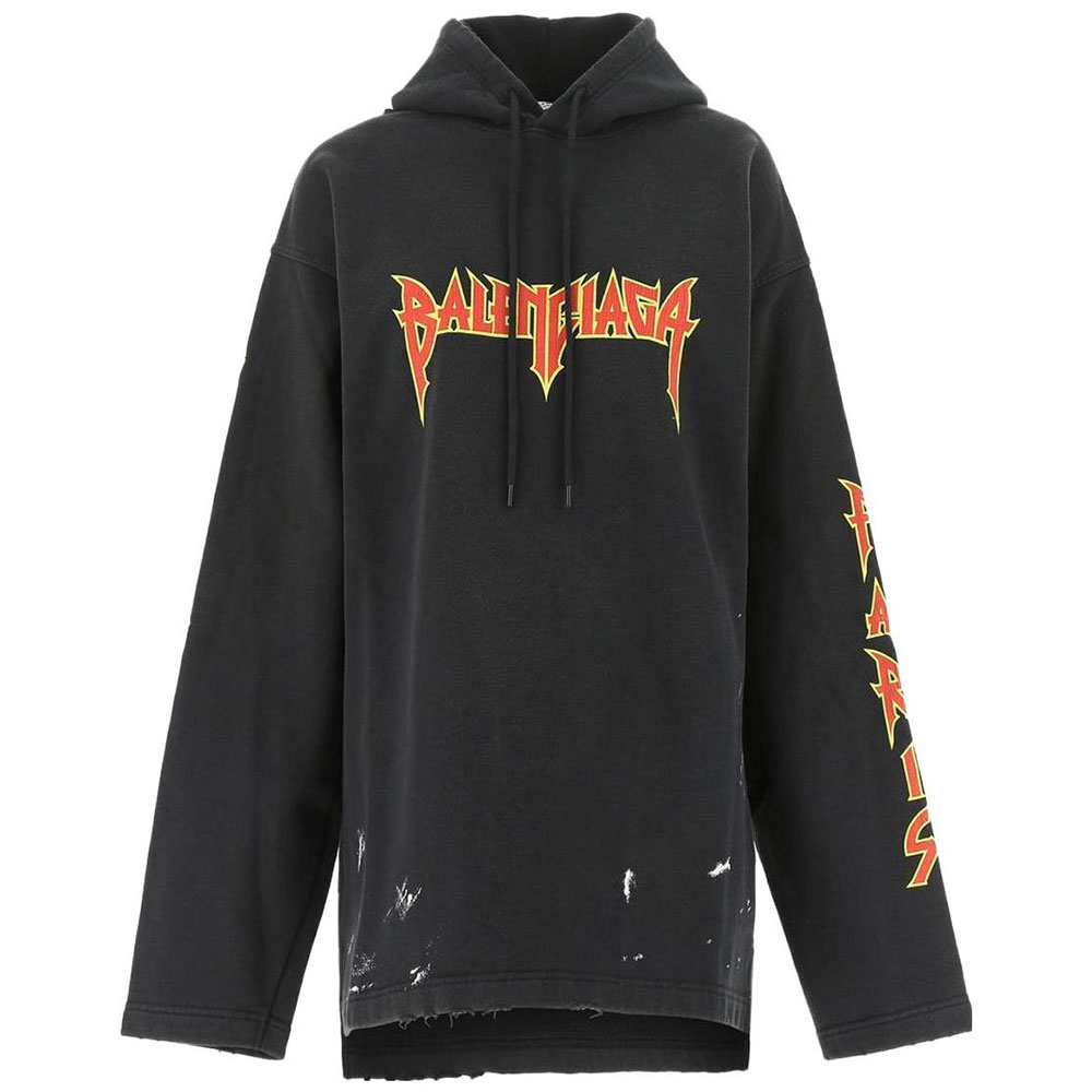 Buy (Women) Balenciaga SS22 Metallica Graphic Oversized Cotton Hoodie Black - . 698083TMV890105