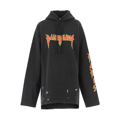 (Women) Balenciaga SS22 Metallica Graphic Oversized Cotton Hoodie Black - . 698083TMV890105