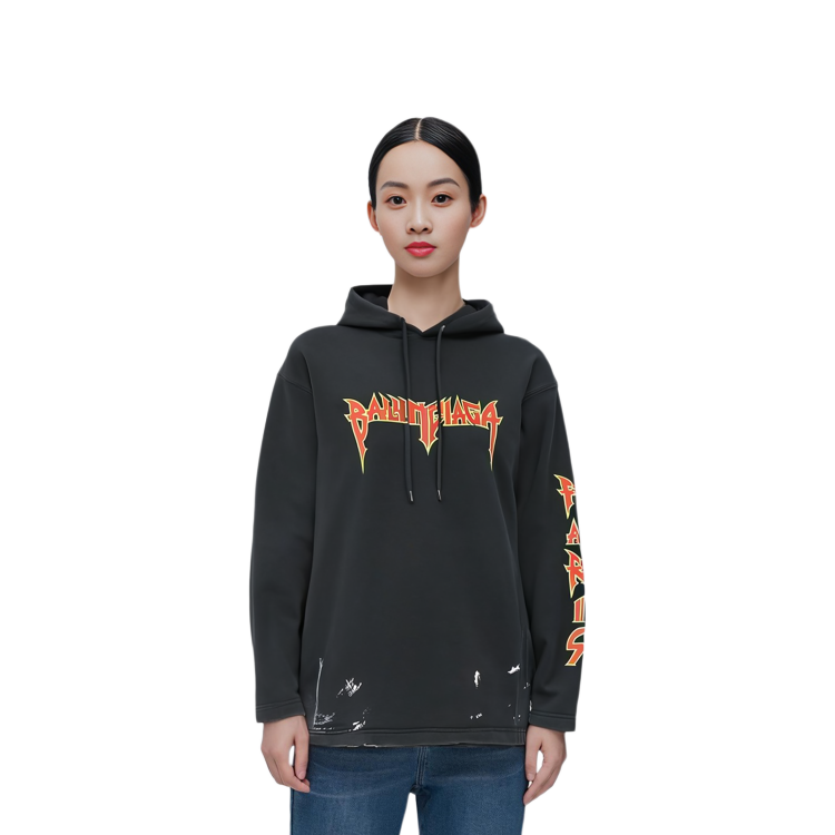 Lookbook (Women) Balenciaga SS22 Metallica Graphic Oversized Cotton Hoodie Black - . 698083TMV890105