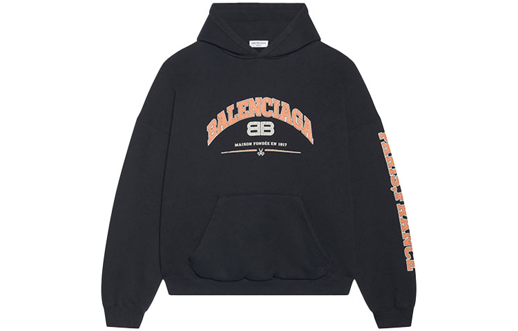 Order (W) Balenciaga SS22 Hoodie Oversized Logo Cetak Hitam. 675003TLVJ21074