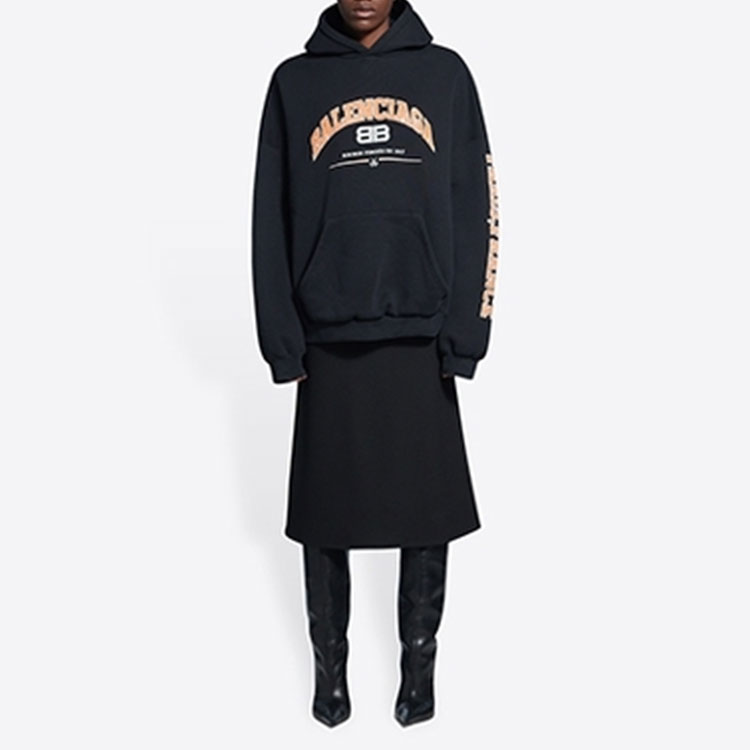 Shop (W) Balenciaga SS22 Hoodie Oversized Logo Cetak Hitam. 675003TLVJ21074