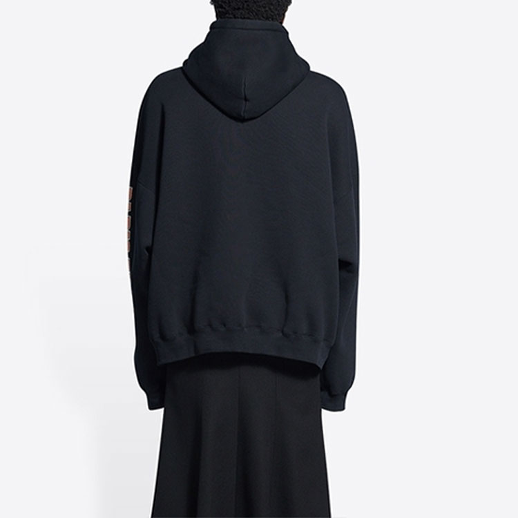 Purchase (W) Balenciaga SS22 Hoodie Oversized Logo Cetak Hitam. 675003TLVJ21074