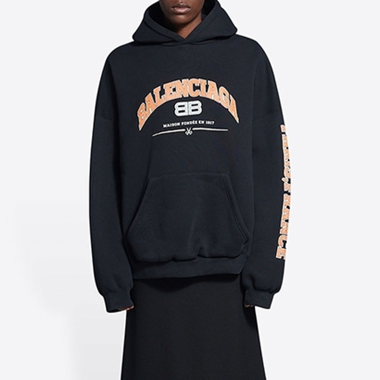 Details for (W) Balenciaga SS22 Hoodie Oversized Logo Cetak Hitam. 675003TLVJ21074