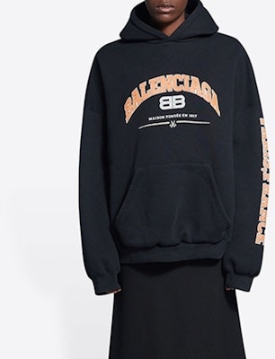(W) Balenciaga SS22 Hoodie Oversized Logo Cetak Hitam. 675003TLVJ21074 Details for (W) Balenciaga SS22 Hoodie Oversized Logo Cetak Hitam. 675003TLVJ21074