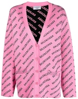 (Women) Balenciaga SS22 Pink Knit Cardigan with All-Over Logo Print for Women. 704456T32335231 (Women) Balenciaga SS22 Pink Knit Cardigan with All-Over Logo Print for Women. 704456T32335231