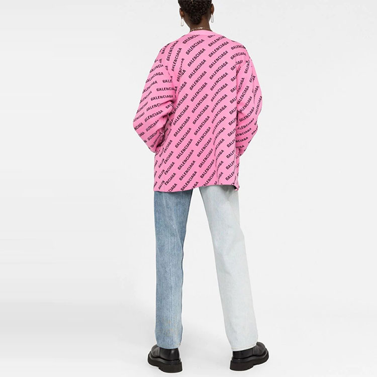 Shop (W) Cárdigan Rosa Balenciaga SS22 de Punto con Logo por Toda Parte para Mujer. 704456T32335231