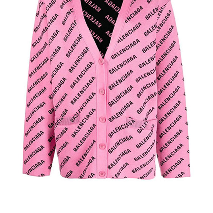 Sizing (W) Cárdigan Rosa Balenciaga SS22 de Punto con Logo por Toda Parte para Mujer. 704456T32335231