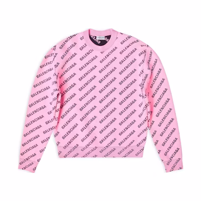(Women) Balenciaga SS22 Pink Logo Knit Crewneck Pullover Sweater Women. 704428T32335231