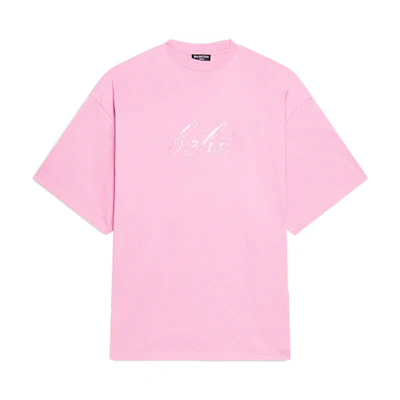 (Women) Balenciaga SS22 Pink Sequin Logo Oversized T-Shirt for Women. 681314TLVH40563