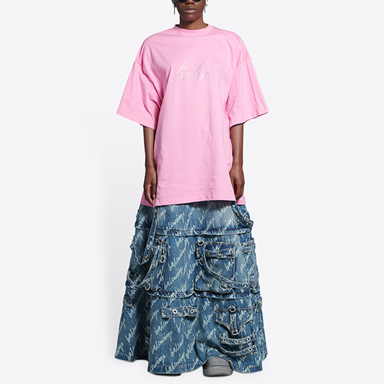 (Women) Balenciaga SS22 Pink Sequin Logo Oversized T-Shirt for Women. 681314TLVH40563 圖 4