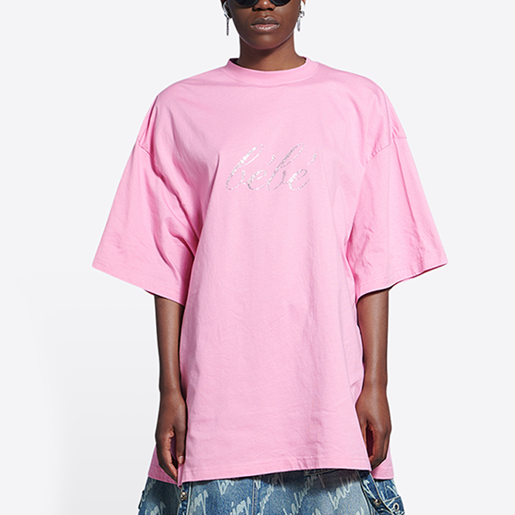(Women) Balenciaga SS22 Pink Sequin Logo Oversized T-Shirt for Women. 681314TLVH40563 圖 5