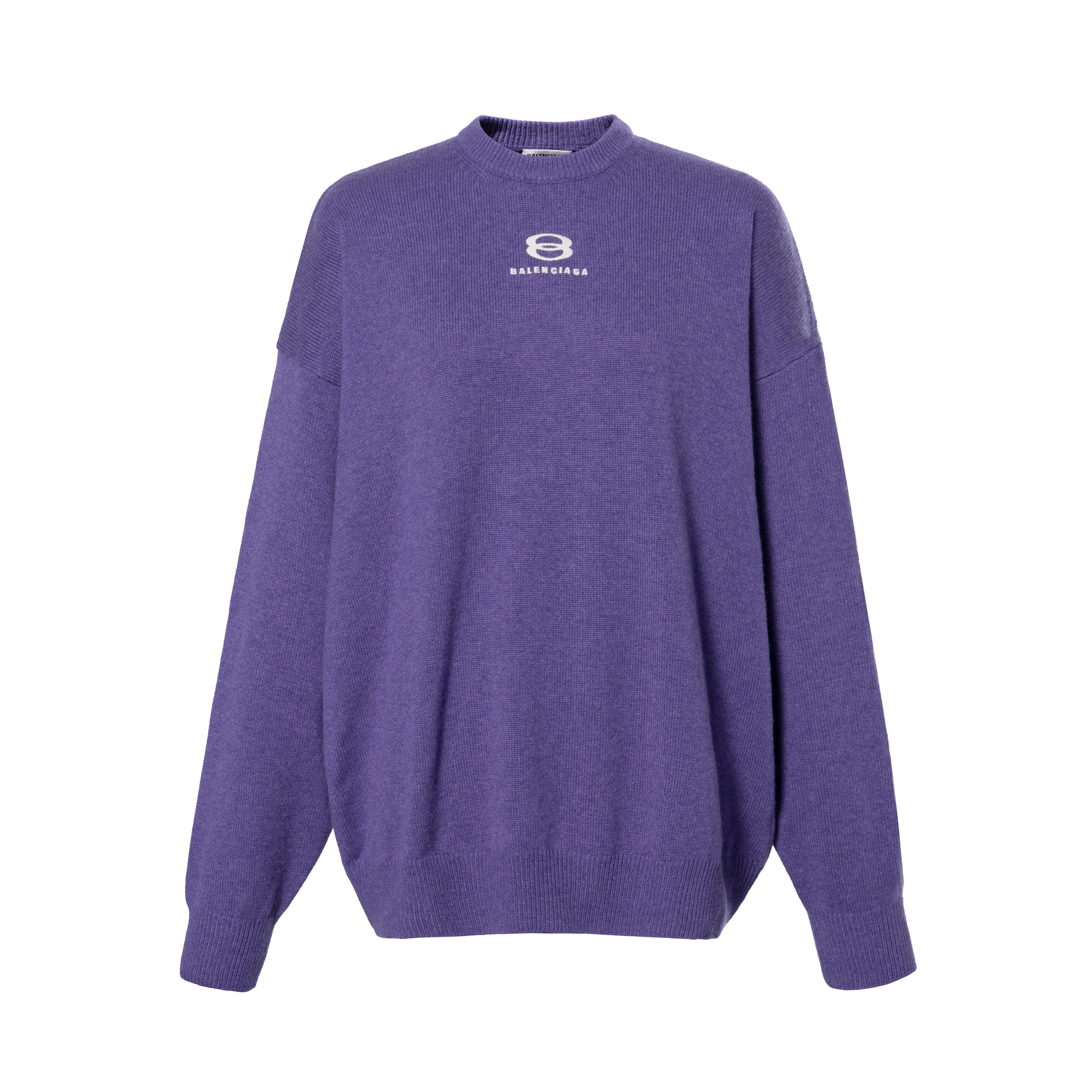 (Women) Balenciaga SS22 Purple Logo Print Knit Pullover Sweater Women. 681968T41235300