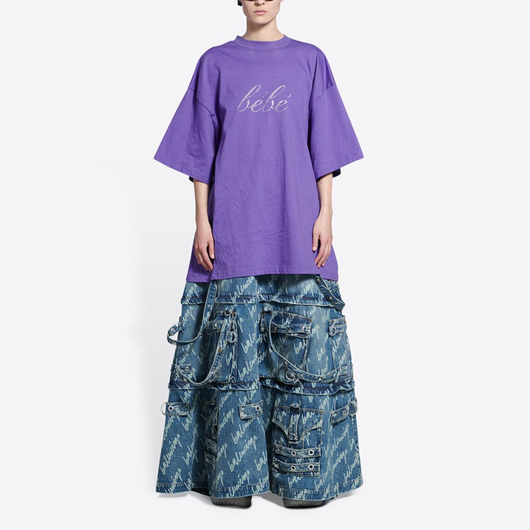 (Women) Balenciaga SS22 Sequin Letter Logo Purple Crewneck Casual T-Shirt Women. 681314TLVH40553 圖 4