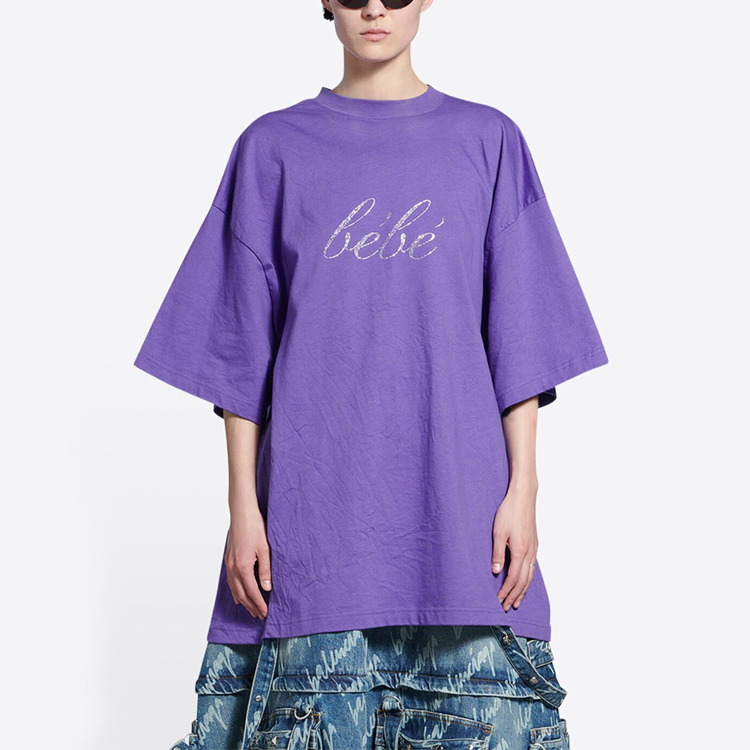 (Women) Balenciaga SS22 Sequin Letter Logo Purple Crewneck Casual T-Shirt Women. 681314TLVH40553 圖 5