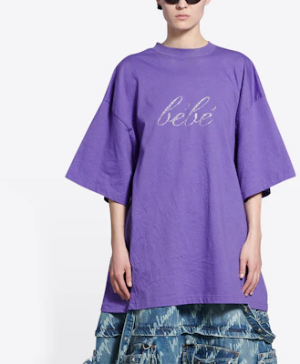 (W) 巴黎世家SS22亮片字母标紫色圆领休闲T恤女款 681314TLVH40553 Purchase (W) 巴黎世家SS22亮片字母标紫色圆领休闲T恤女款 681314TLVH40553