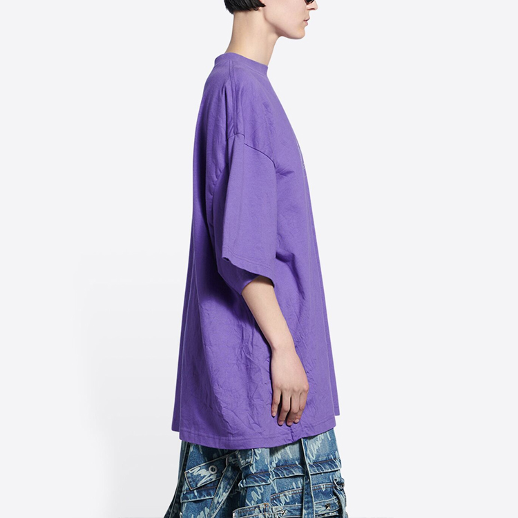 (Women) Balenciaga SS22 Sequin Letter Logo Purple Crewneck Casual T-Shirt Women. 681314TLVH40553 圖 7
