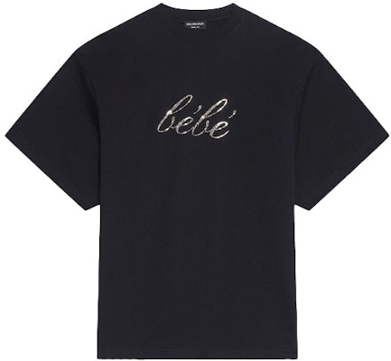 (Women) Balenciaga SS22 Sequin Logo Black Crewneck T-Shirt Women. 681314TLVH41000 Buy (Women) Balenciaga SS22 Sequin Logo Black Crewneck T-Shirt Women. 681314TLVH41000