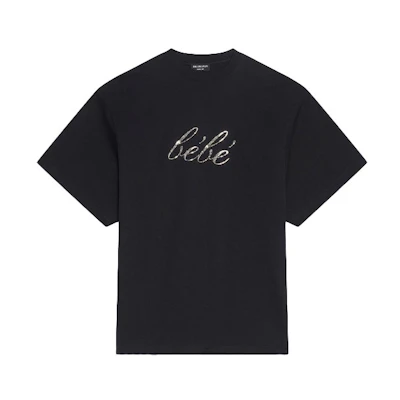 (Women) Balenciaga SS22 Sequin Logo Black Crewneck T-Shirt Women. 681314TLVH41000