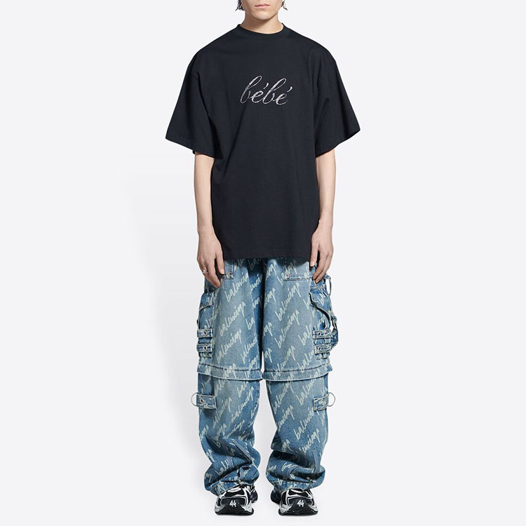 Shop (Women) Balenciaga SS22 Sequin Logo Black Crewneck T-Shirt Women. 681314TLVH41000