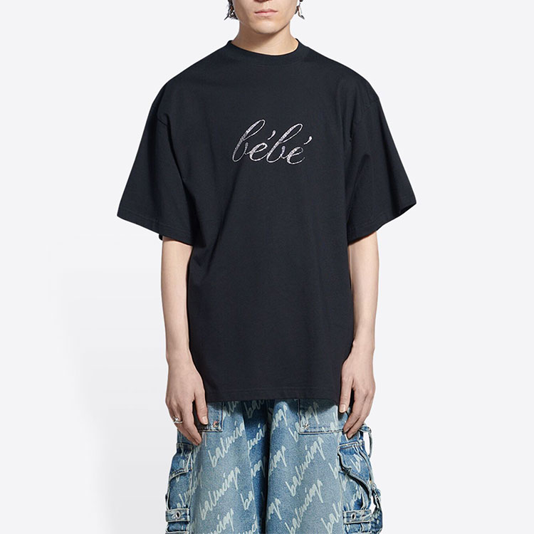 Purchase (Women) Balenciaga SS22 Sequin Logo Black Crewneck T-Shirt Women. 681314TLVH41000