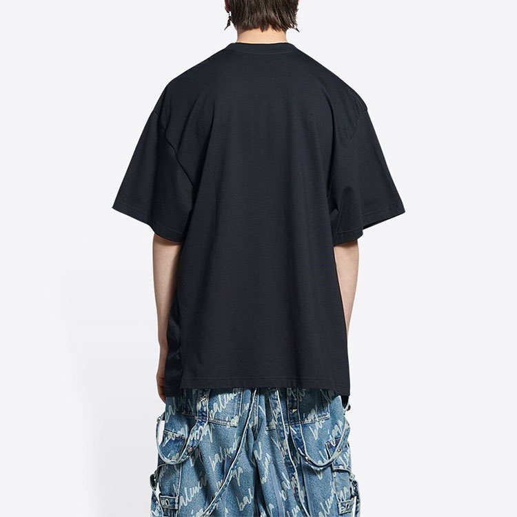 Details for (Women) Balenciaga SS22 Sequin Logo Black Crewneck T-Shirt Women. 681314TLVH41000