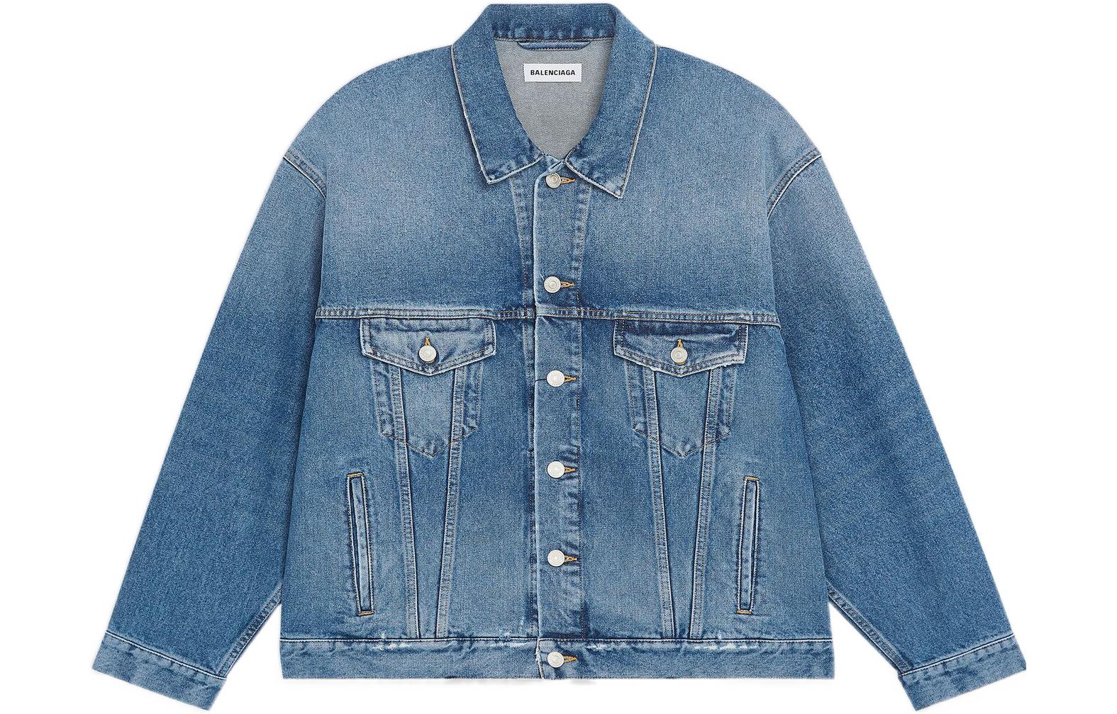 (Women) Balenciaga SS22 Single-Breasted Crystal Embellished Denim Jacket Indigo Women. 683379TJW604012
