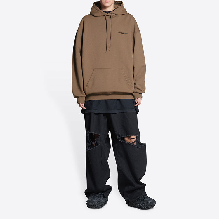 Shop (Women) Balenciaga SS22 Solid Color Logo Embroidered Hoodie Women’s Dark Beige. 578135TMVF57761