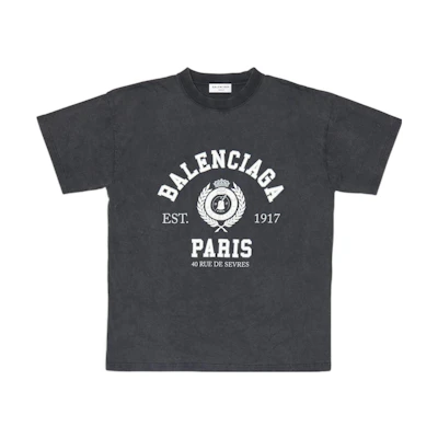 (Women) Balenciaga SS22 Vintage Distressed 1917 Logo Wheat Print Black T-Shirt 612965TMV981000