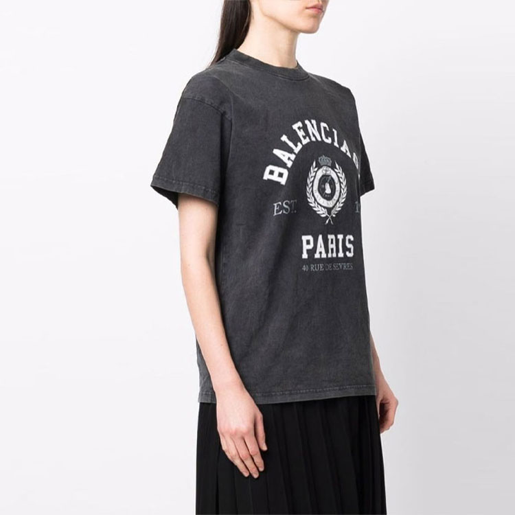 (Women) Balenciaga SS22 Vintage Distressed 1917 Logo Wheat Print Black  T-Shirt 612965TMV981000 圖 5