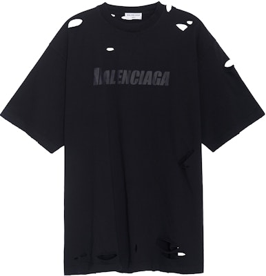 (W) Balenciaga SS22 Wanita Hitam Kemeja-T Logo Cetak Huruf Distressed Regular Fit. 651795TKVB80106 Buy (W) Balenciaga SS22 Wanita Hitam Kemeja-T Logo Cetak Huruf Distressed Regular Fit. 651795TKVB80106