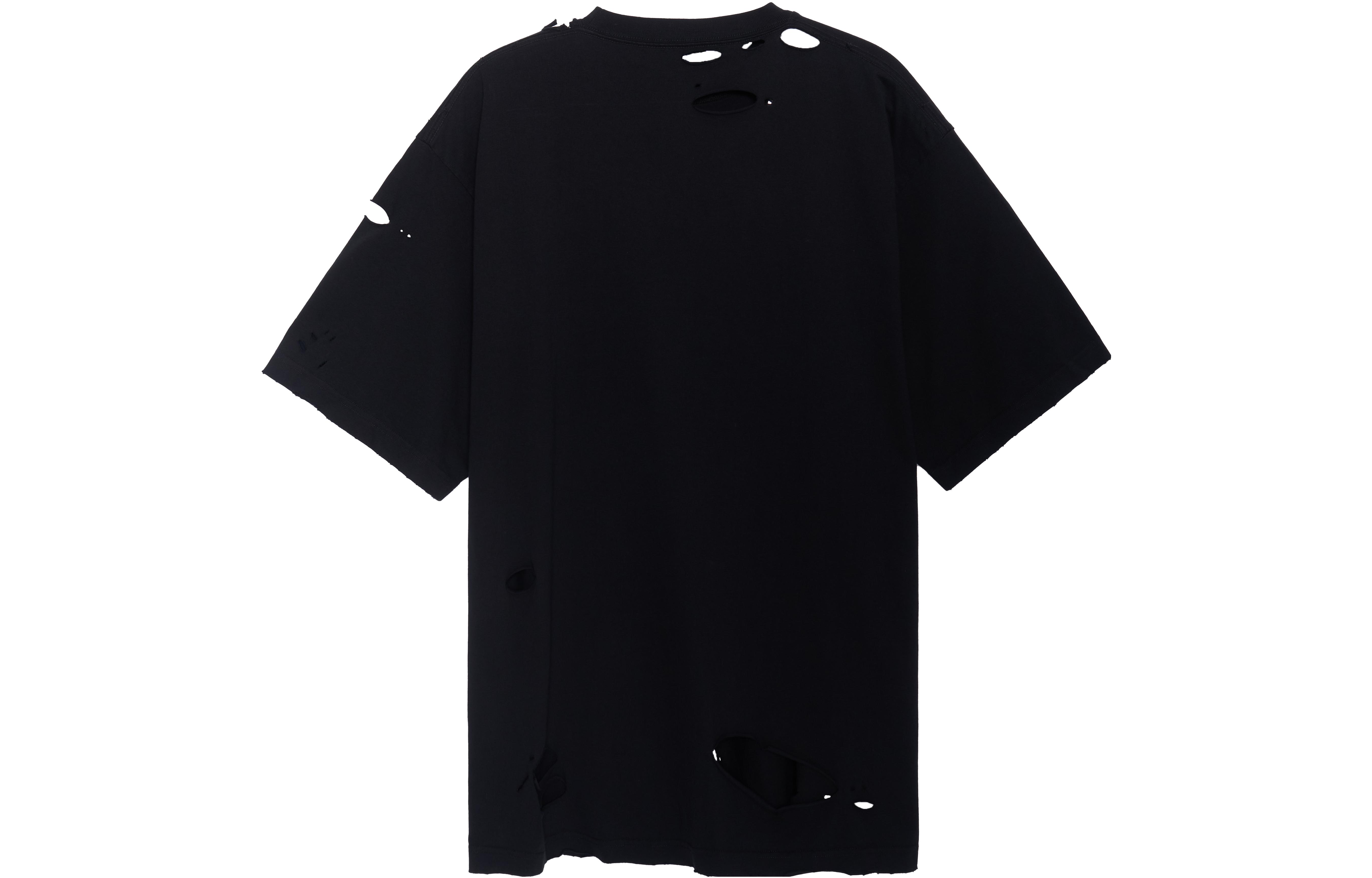 Lookbook (W) Balenciaga SS22 Wanita Hitam Kemeja-T Logo Cetak Huruf Distressed Regular Fit. 651795TKVB80106