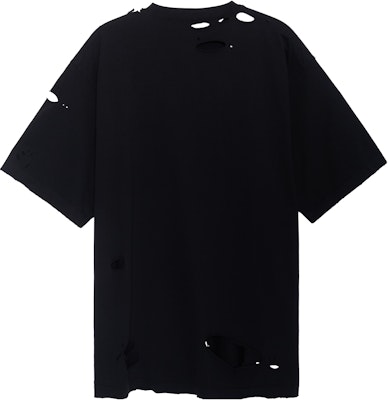 (W) Balenciaga SS22 Wanita Hitam Kemeja-T Logo Cetak Huruf Distressed Regular Fit. 651795TKVB80106 Lookbook (W) Balenciaga SS22 Wanita Hitam Kemeja-T Logo Cetak Huruf Distressed Regular Fit. 651795TKVB80106