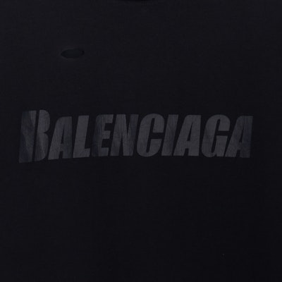 (W) Balenciaga SS22 Wanita Hitam Kemeja-T Logo Cetak Huruf Distressed Regular Fit. 651795TKVB80106 Shop (W) Balenciaga SS22 Wanita Hitam Kemeja-T Logo Cetak Huruf Distressed Regular Fit. 651795TKVB80106