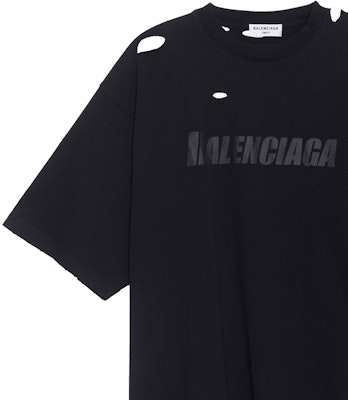 (W) Balenciaga SS22 Wanita Hitam Kemeja-T Logo Cetak Huruf Distressed Regular Fit. 651795TKVB80106 Details for (W) Balenciaga SS22 Wanita Hitam Kemeja-T Logo Cetak Huruf Distressed Regular Fit. 651795TKVB80106