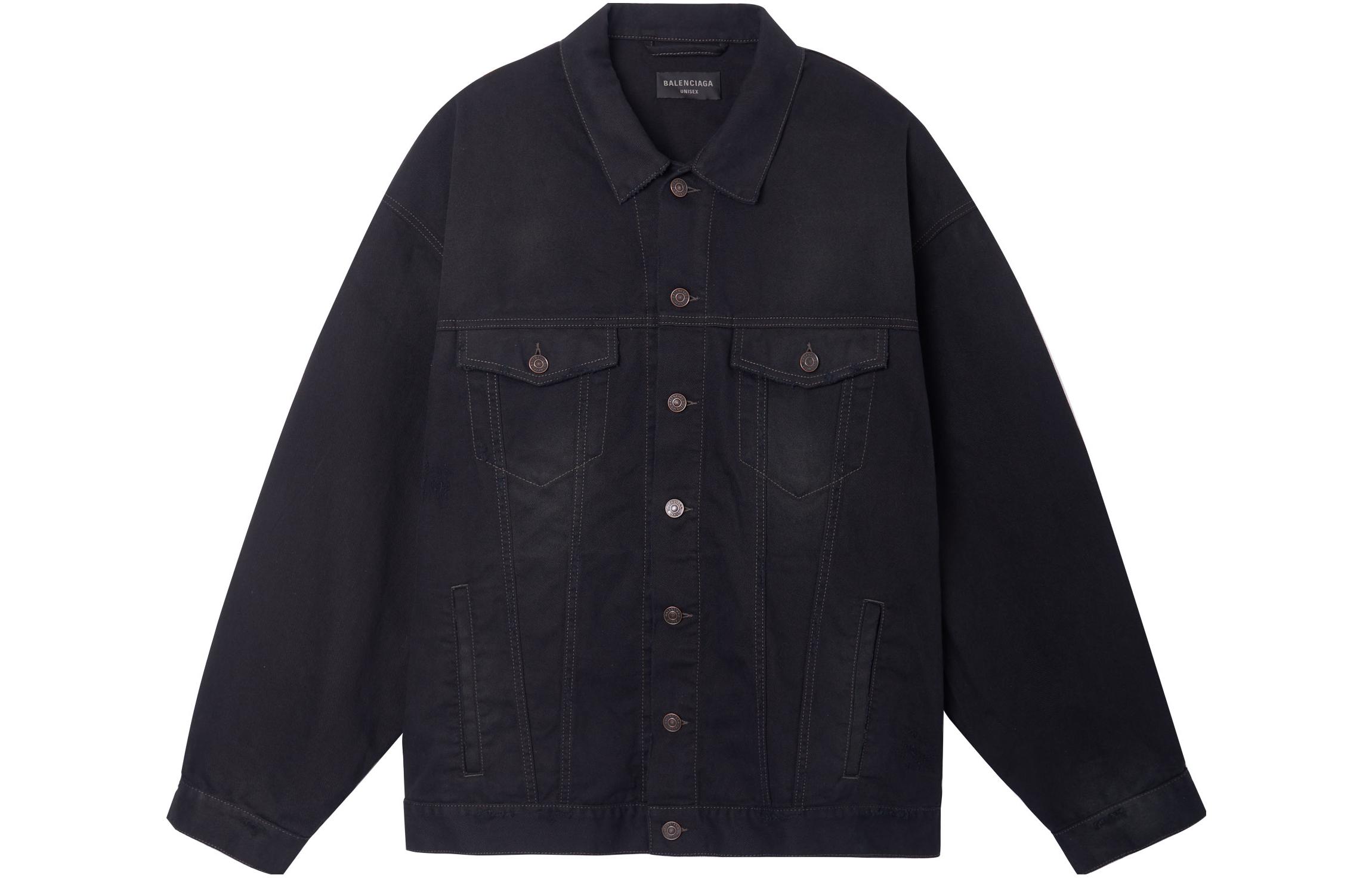 (Women) Balenciaga SS23  Black Denim Jacket with Back Logo Print Regular Fit. 724651TNW541129