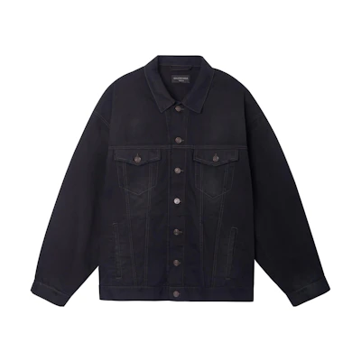 (Women) Balenciaga SS23 Black Denim Jacket with Back Logo Print Regular Fit. 724651TNW541129