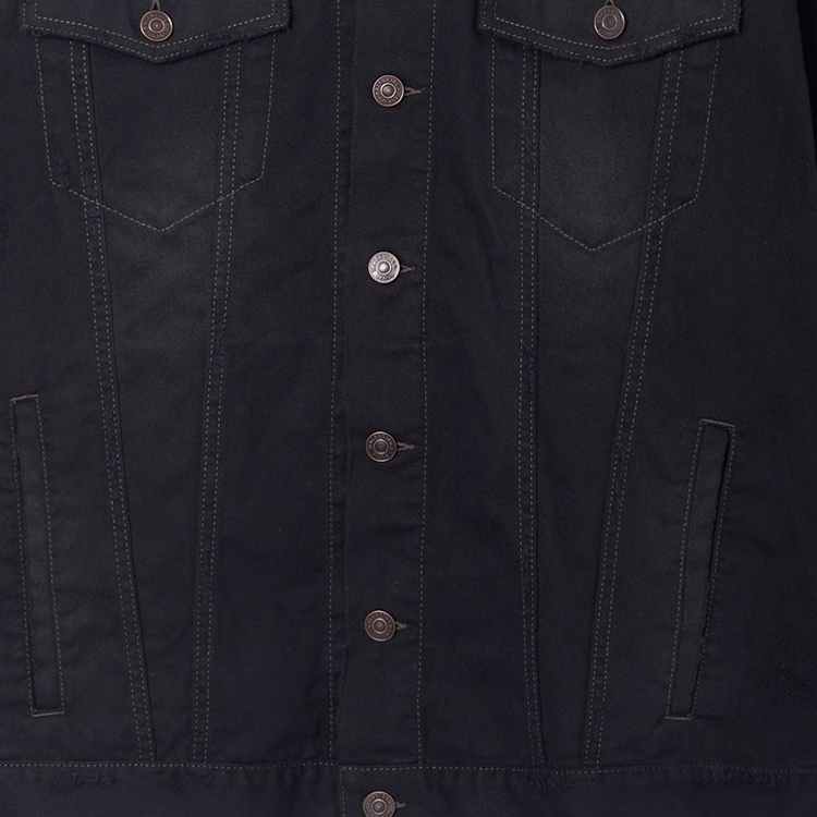 Sizing (W) Chaqueta de Mezclilla Negra Balenciaga SS23 con Logo Trasero y Corte Regular. 724651TNW541129